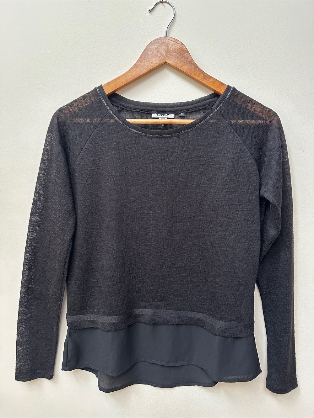 Only Black Long Sleeve Layered Hem Top